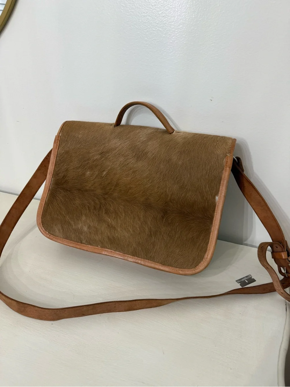 Men's Two-Tone Brown Haircalf Leather Laptop Satchel